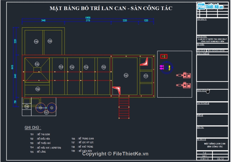 nước thải sinh hoạt,trạm xử lý nước thải,bản vẽ thiết kế trạm nước thải sinh hoạt 65m3,xử lý nước thải kho nhà xưởng cho thuê,công nghệ xử lý